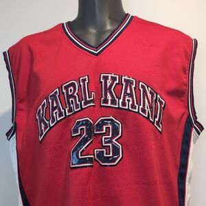 Karl Kani Red Sleeveless Basketball Jersey with Navy Trim